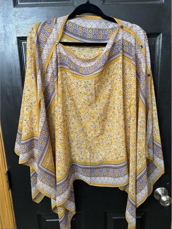 J. Jill Sweaters - J.Jill Paisley Floral Poncho Cover Up Chiffon Golden Yellow & Purple One Size